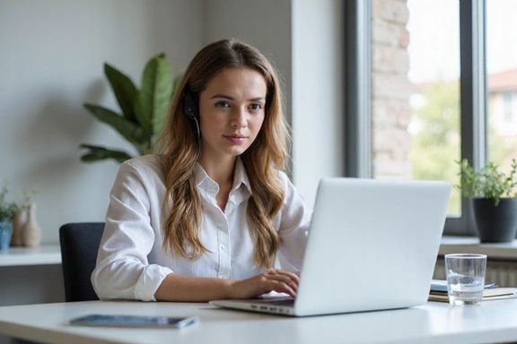 Žena se připravuje na online konzultaci u notebooku